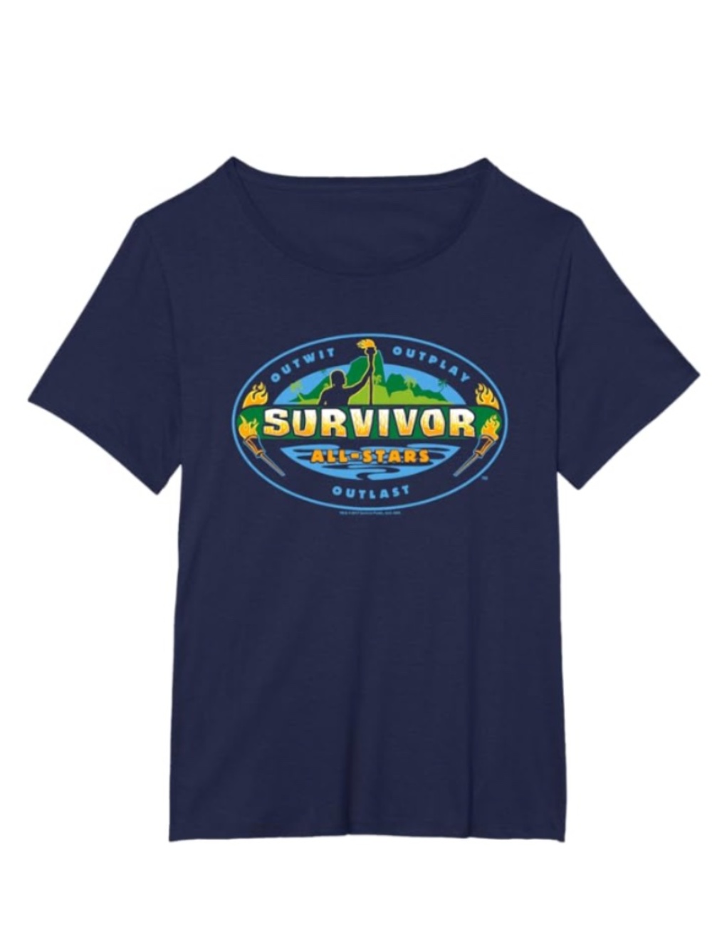 Navy Blue Short Sleeve Crew Neck Tee Shirt Survivor TV Show Graphic Plus 2X NEW